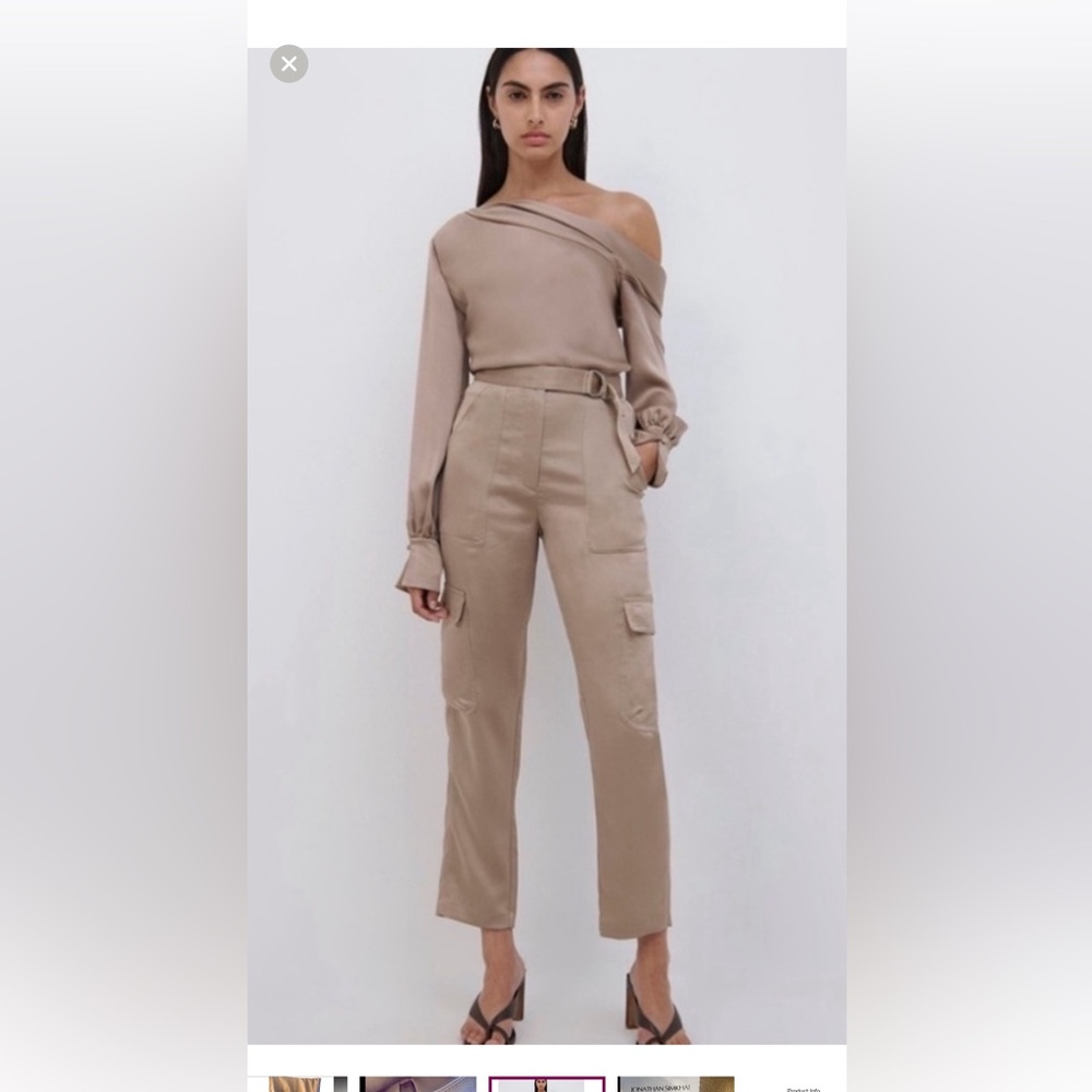 Jonathan Simkhai Carolina belted Satin cargo pant in nutmeg NWT